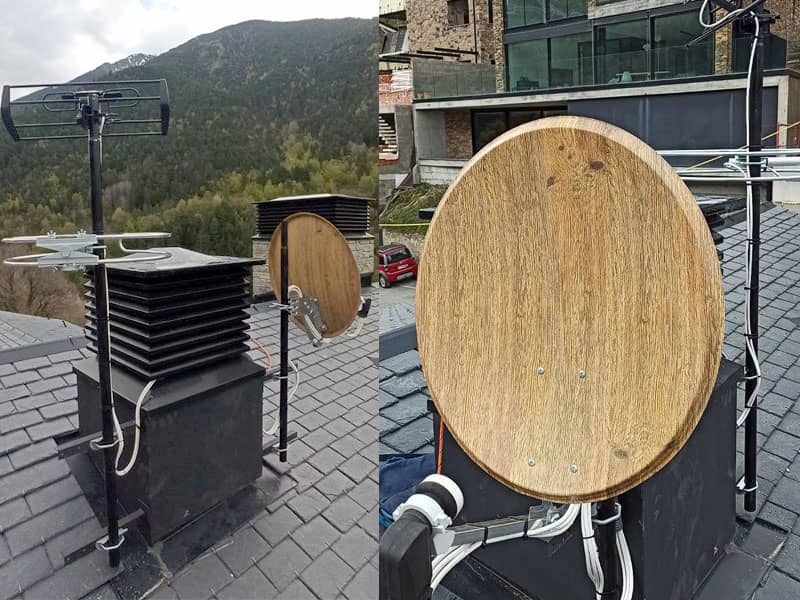 Instal·lació antena parabòlica andorra imitació fusta